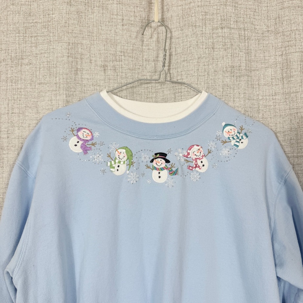Morning Sun Snowman Sweatshirt Sz L Light Blue Snowman Christmas Winter Holiday - Picture 2 of 7